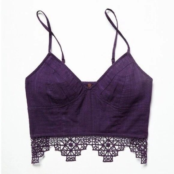 Free People FP One Geo Bralette Cropped Top Smocked Crochet Embroidered S 282651 - Picture 2 of 7